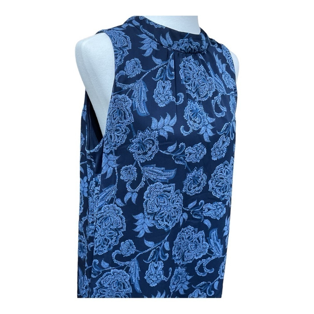 Tommy Hilfiger Blue Floral High Neck Knee Length Sleeveless Dress - Picture 5 of 7